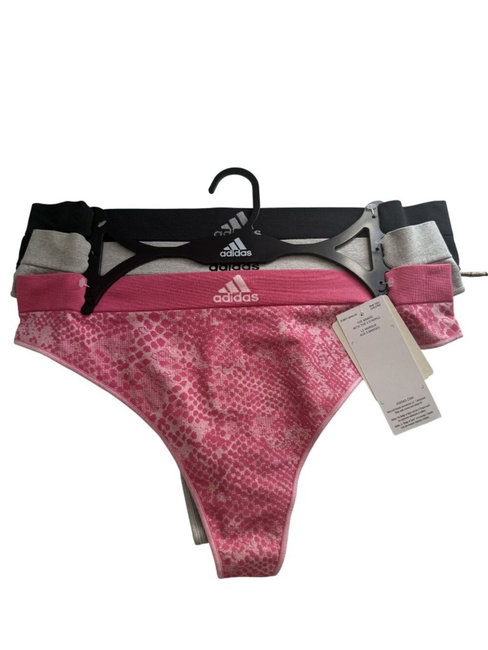 NWT Adidas 3 Pack Thongs Size XL Pink Grey Black Stretchy Size XL $36 [jb]